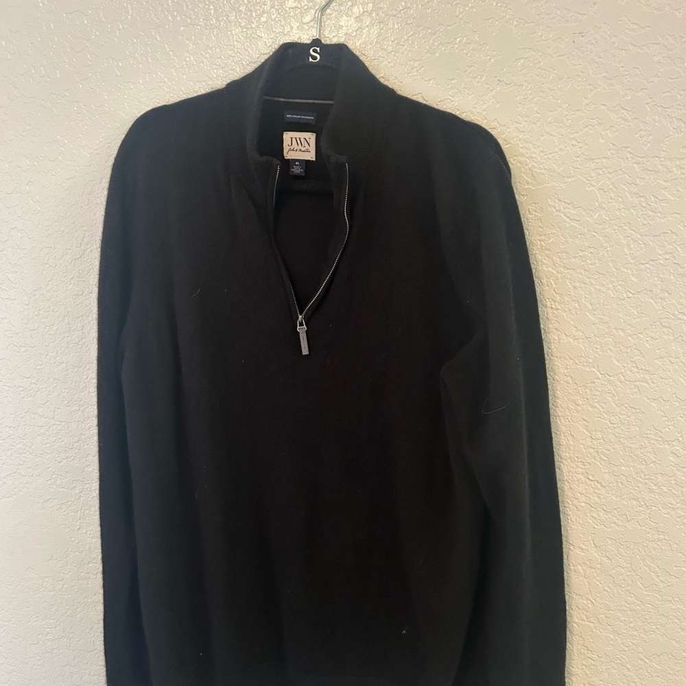 100% Italian Cashmere, John W. Nordstrom Black Zip Up Men's Sweater
